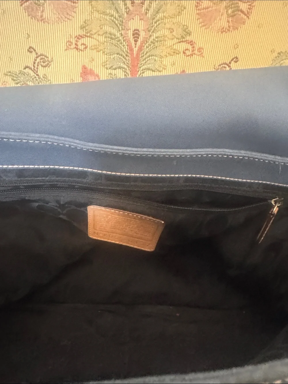 Coach Navy and Tan Leather-Trim Messenger Bag